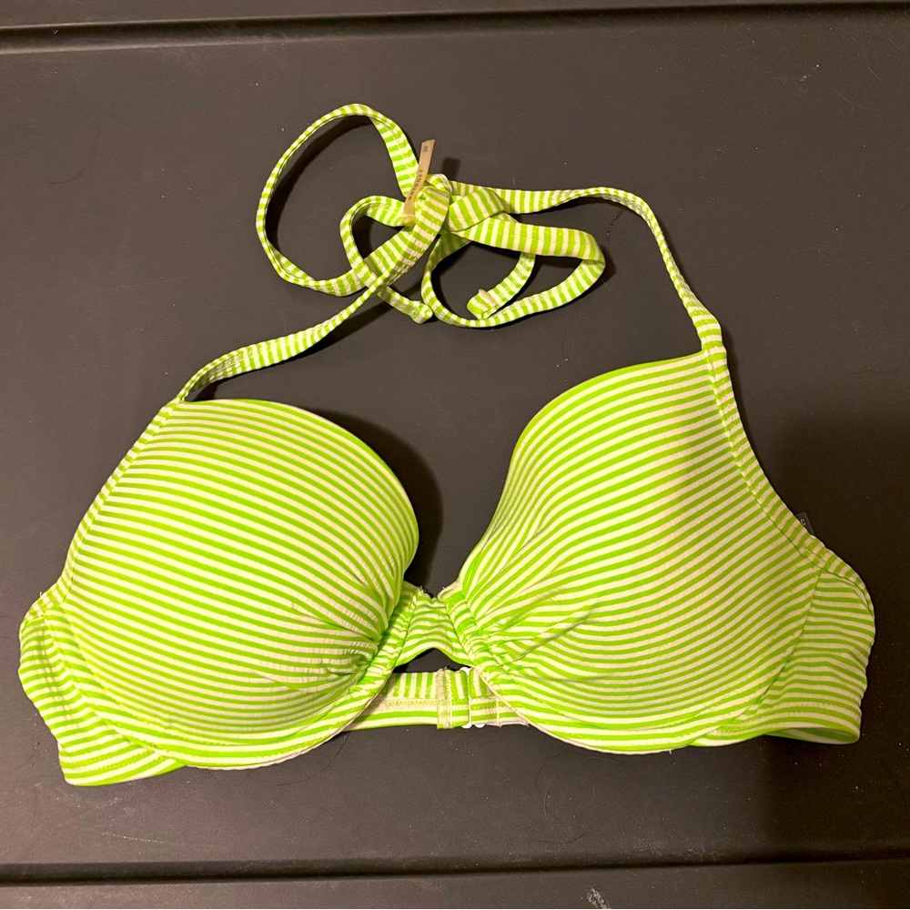 Aerie lime green and white striped bikini top